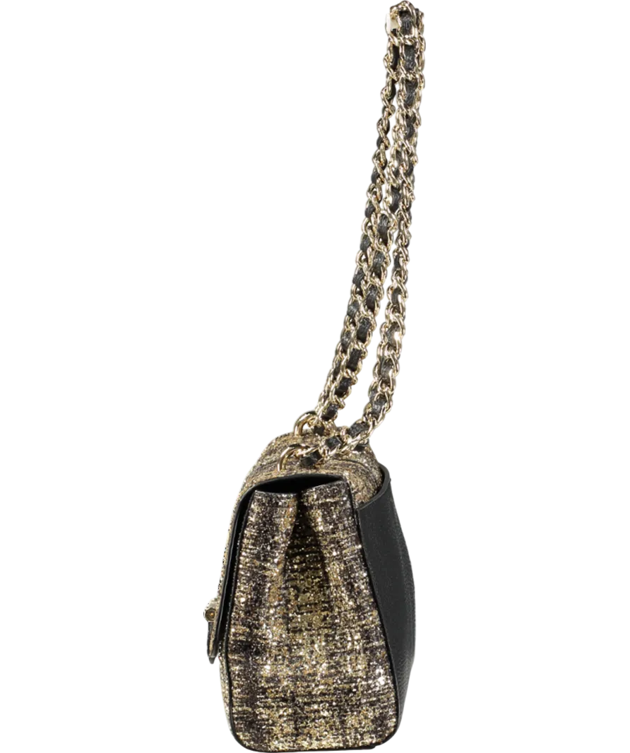 Aspinal Of London Black / Gold Glitter Tweed Large Lottie Bag