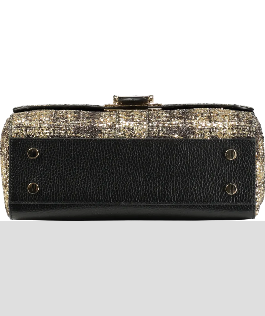 Aspinal Of London Black / Gold Glitter Tweed Large Lottie Bag