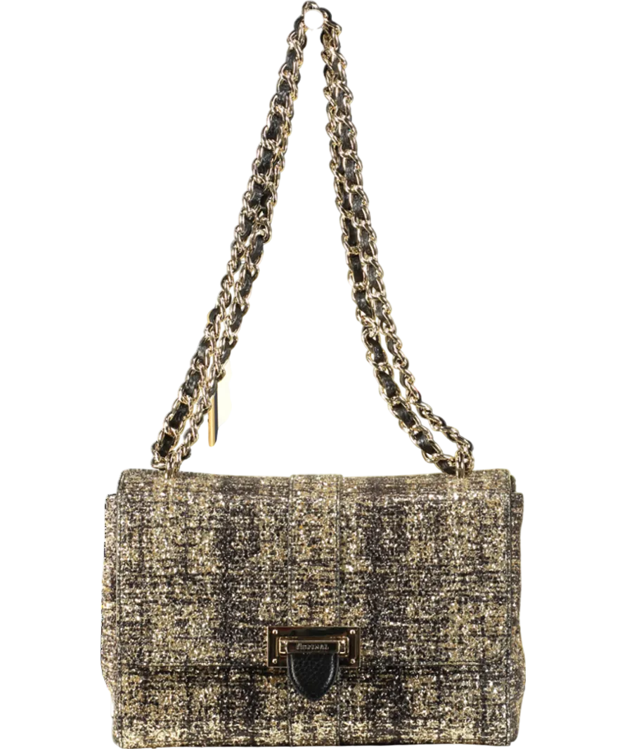 Aspinal Of London Black / Gold Glitter Tweed Large Lottie Bag