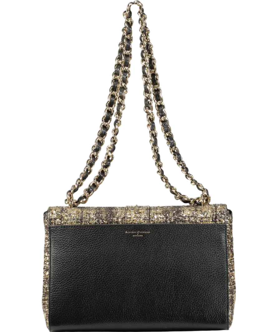 Aspinal Of London Black / Gold Glitter Tweed Large Lottie Bag
