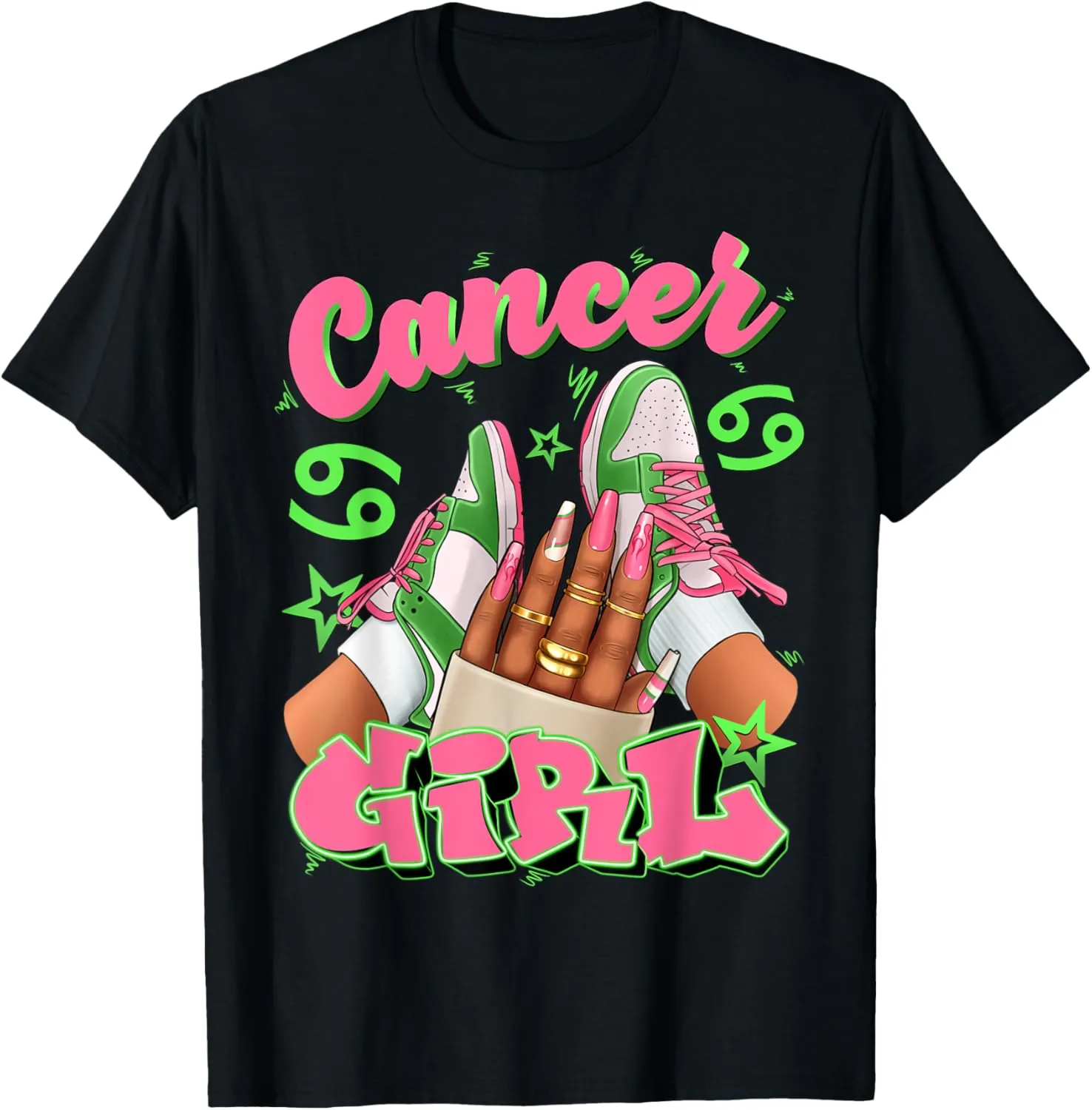 Cancer Girl Birthday Queen Sneakers Astrology Zodiac T-Shirt