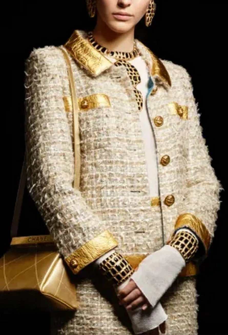 Gold-Trim Tweed Jacket