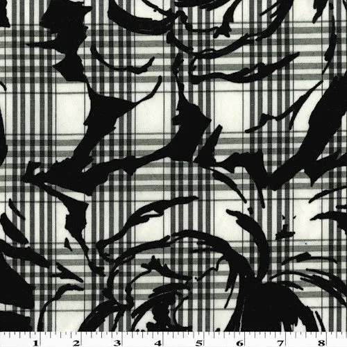 Gray/Multi Velvet Flocked Floral Print Plaid Shirting Fabric