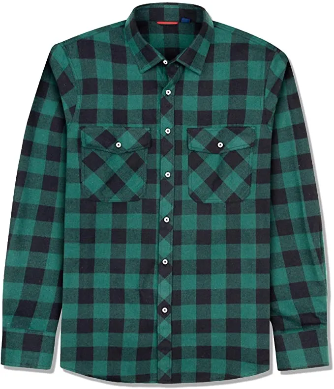 New J.VER Men's Flannel Plaid Shirts Long Sleeve Regular Fit Button Down Casual in Green/Black, Sz L!