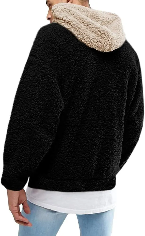 Runcati Mens Fuzzy Sherpa Pullover Hoodie Sweatshirts Long Sleeve Sport Front Pocket Military Fall Outwear Winter Hooded
