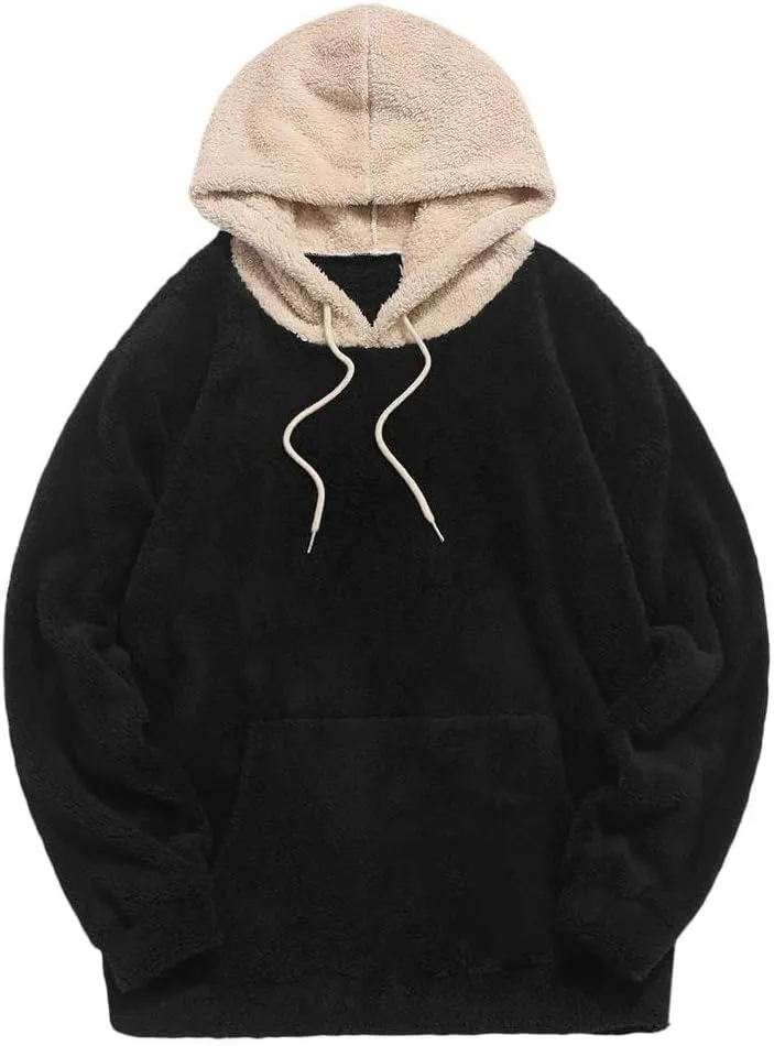 Runcati Mens Fuzzy Sherpa Pullover Hoodie Sweatshirts Long Sleeve Sport Front Pocket Military Fall Outwear Winter Hooded