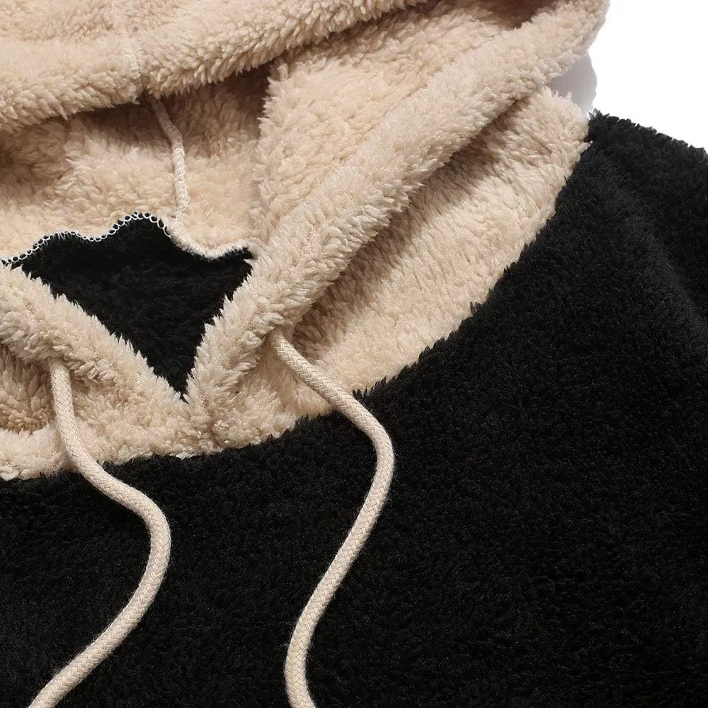Runcati Mens Fuzzy Sherpa Pullover Hoodie Sweatshirts Long Sleeve Sport Front Pocket Military Fall Outwear Winter Hooded