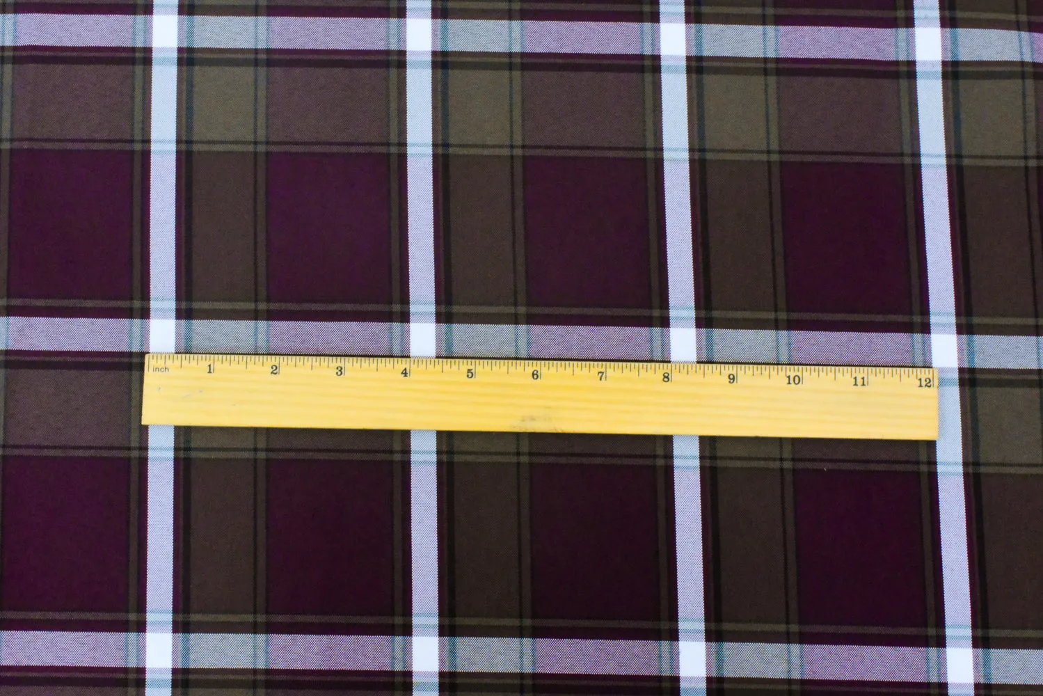 School Maroon-White-Multi Plaid Poly Madras Woven Fabric