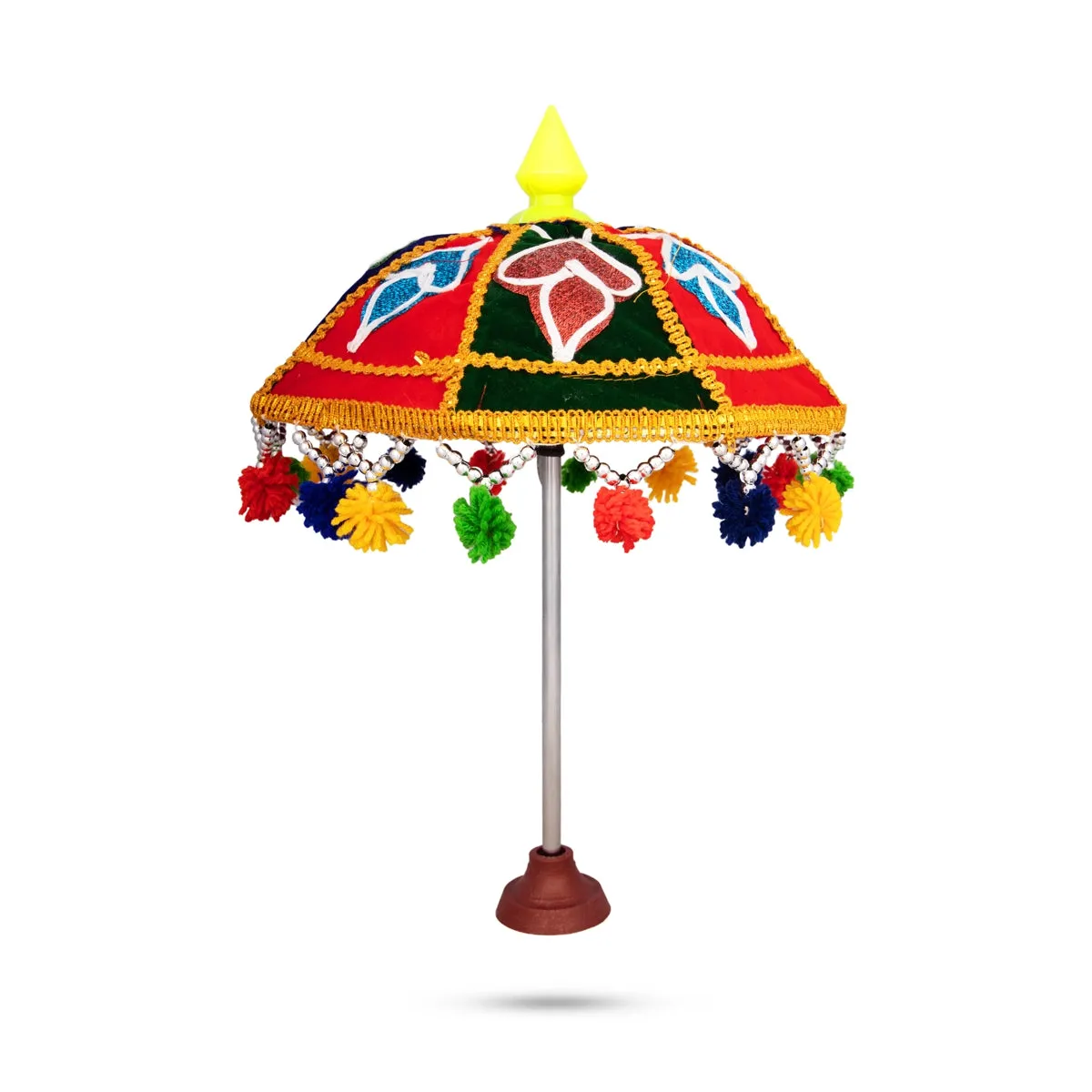 Temple Umbrella - 14 x 10 Inches | Velvet Utsava Umbrella/ Decorative Umbrella for Festival
